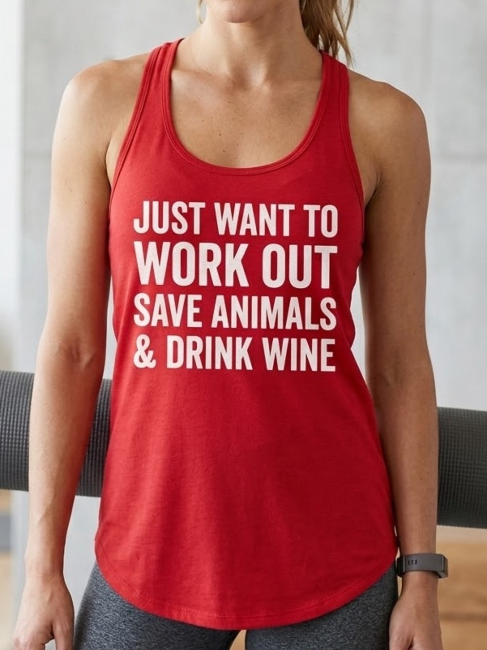 Bella Canvas Red Racerback Tank with White Graphic Text Size Medium